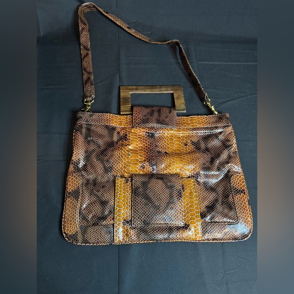 Brown Snake Print Women's Bag - Picture 1 of 7